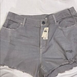 Aerie Gray Distressed Jean Shorts with Raw-Edge Hem Size:Large